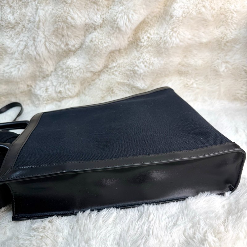 CELINE CABAS 黑色 牛皮拼帆布 小號 字母logo 琴譜包-4