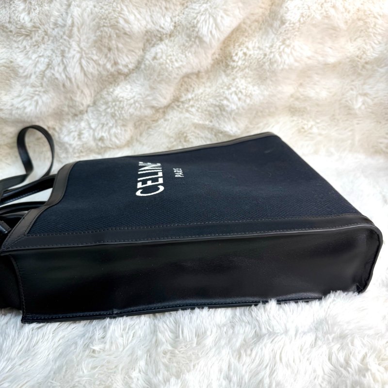 CELINE CABAS 黑色 牛皮拼帆布 小號 字母logo 琴譜包-5