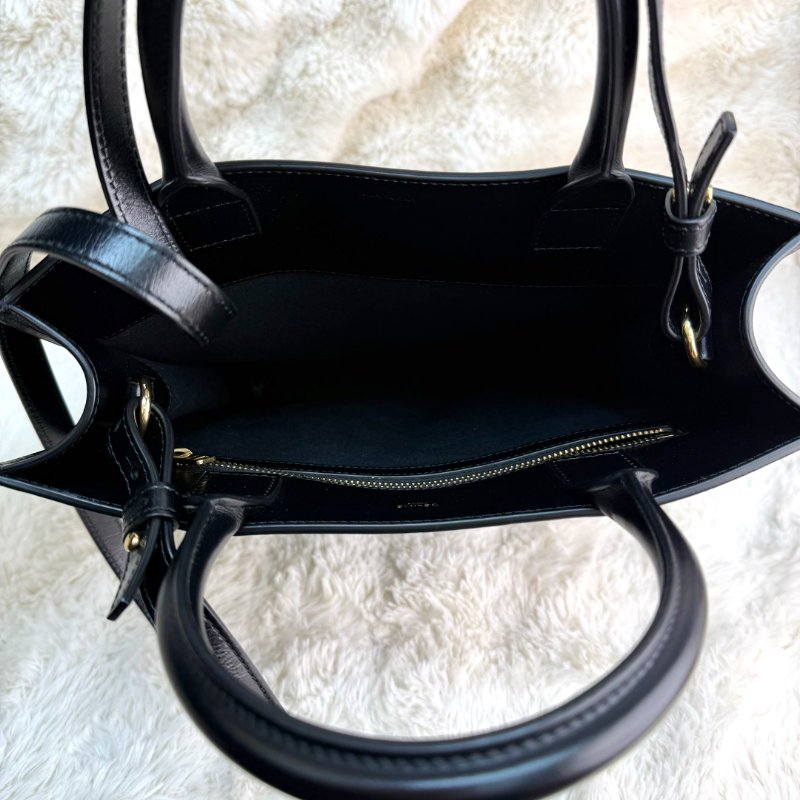 CELINE CABAS 黑色 牛皮拼帆布 小號 字母logo 琴譜包-6