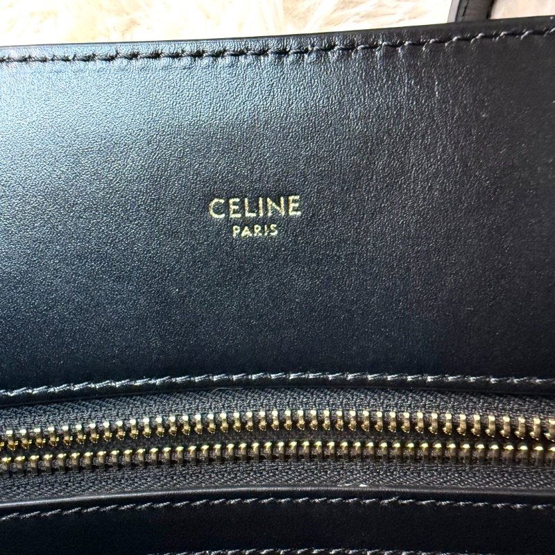 CELINE CABAS 黑色 牛皮拼帆布 小號 字母logo 琴譜包-7