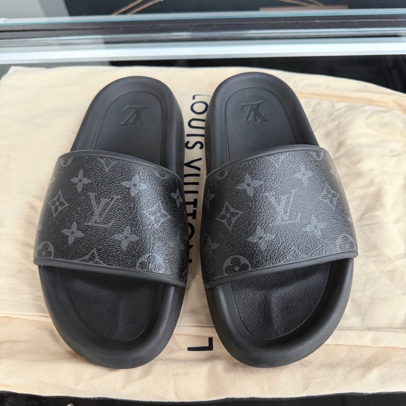 Louis Vuitton 黑色老花拖鞋-0