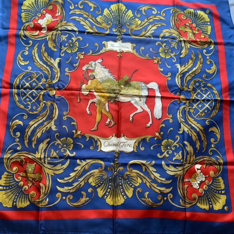 【全網最低價✨適合送禮】愛馬仕中古HERMES絲巾 Cheval Turc土耳其馬-1