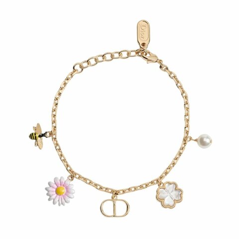 【Dior 迪奧】CD Garden CD標誌 珍珠母貝幸運草 面蜜蜂與雛菊 手鍊 B3302WOMMP_301
