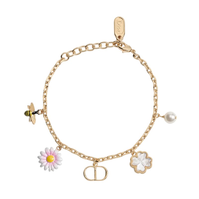 【Dior 迪奧】CD Garden CD標誌 珍珠母貝幸運草 面蜜蜂與雛菊 手鍊 B3302WOMMP_301-0