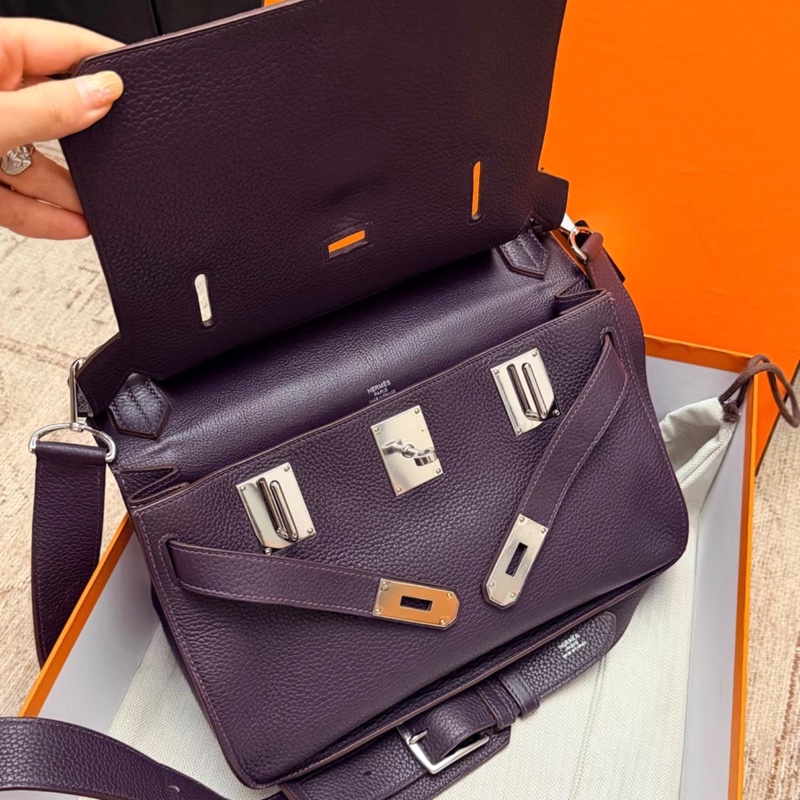 hermes Jypsiere吉普賽31 葡萄紫銀扣單肩包 框R刻 99新 有塵袋盒子-4