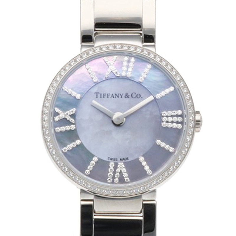 Tiffany Atlas 女士腕錶，不鏽鋼錶殼，石英機芯，型號 69291635，鑲鑽錶圈，貝殼錶殼-0