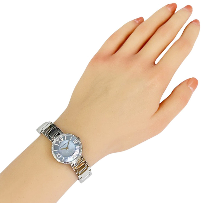 Tiffany Atlas 女士腕錶，不鏽鋼錶殼，石英機芯，型號 69291635，鑲鑽錶圈，貝殼錶殼-1