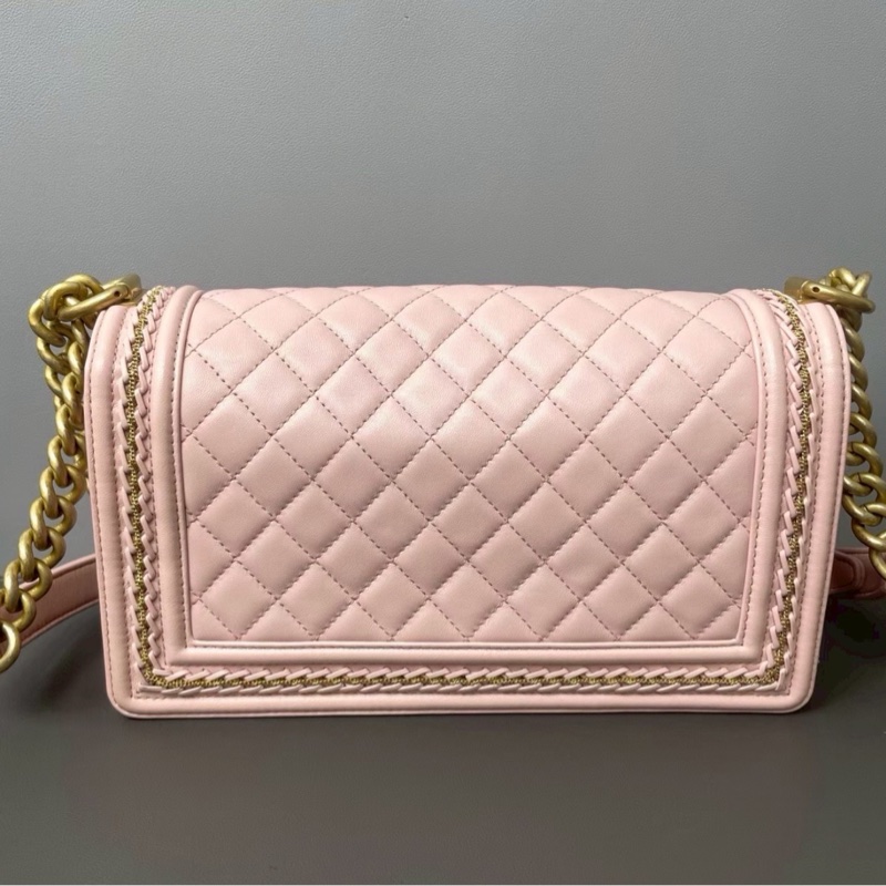 CHANEL香奈兒Leboy25中號櫻花粉限量宮庭編織滾邊款-12