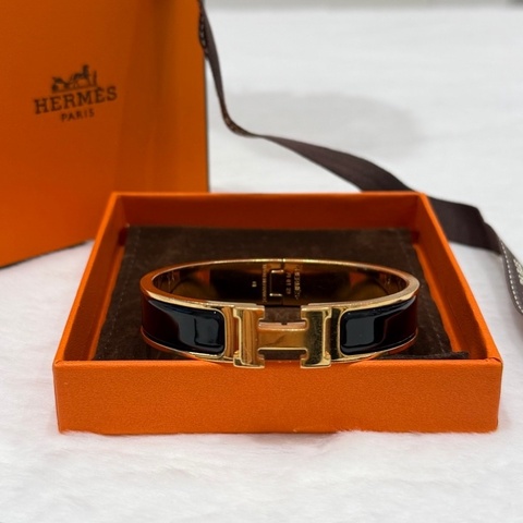 愛馬仕/Hermes Clic H 黑色琺瑯金扣手鐲 琺瑯完美  19年編碼