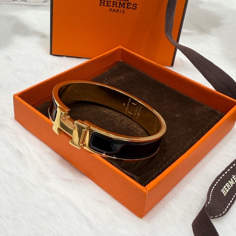 愛馬仕/Hermes Clic H 黑色琺瑯金扣手鐲 琺瑯完美  19年編碼-1