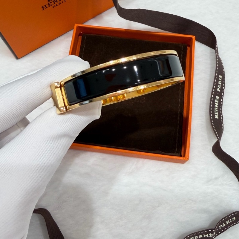 愛馬仕/Hermes Clic H 黑色琺瑯金扣手鐲 琺瑯完美  19年編碼-3