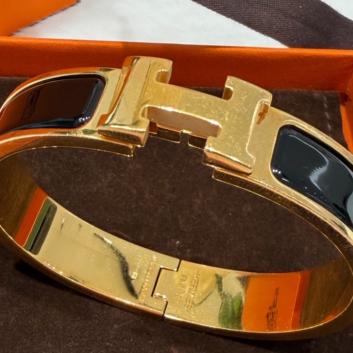 愛馬仕/Hermes Clic H 黑色琺瑯金扣手鐲 琺瑯完美  19年編碼-6