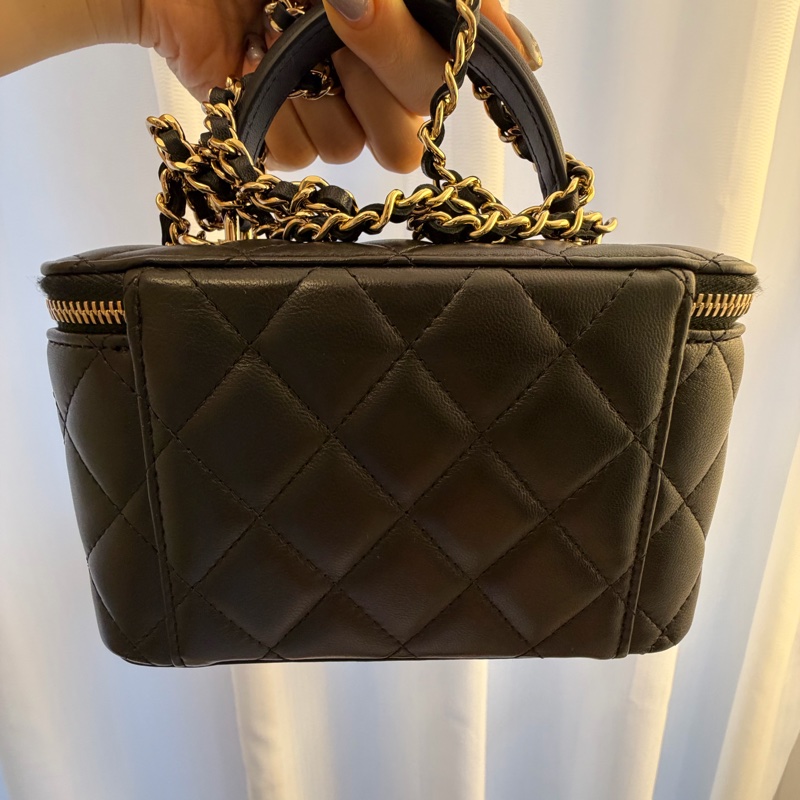 Chanel 黑色羊皮長盒子化妝盒-4