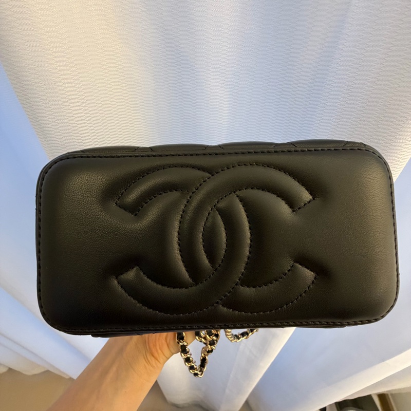 Chanel 黑色羊皮長盒子化妝盒-7