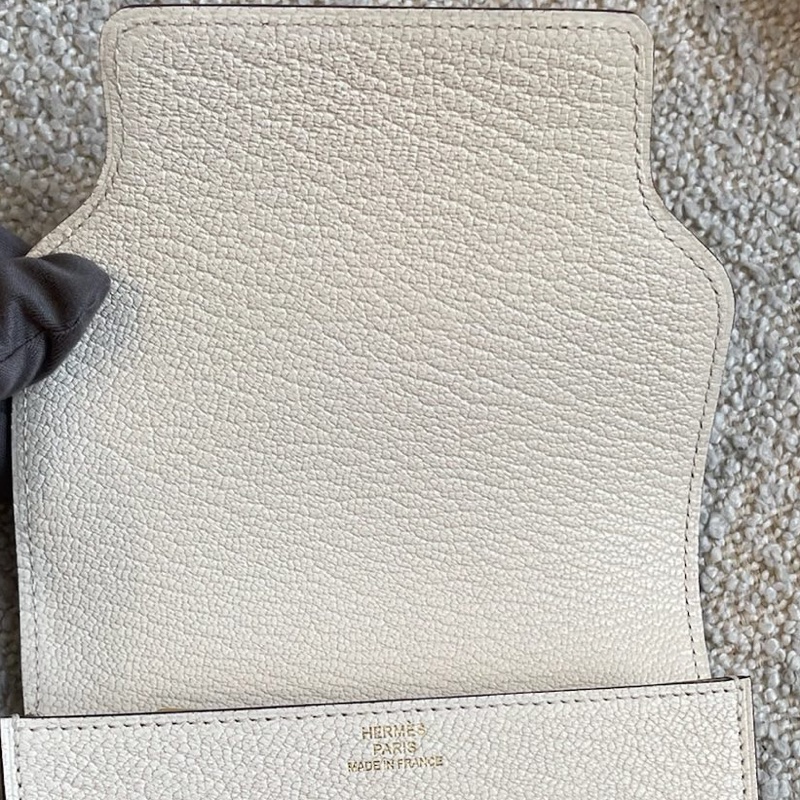 99新 HERMES/爱马仕 ROULIS SLIM compact 钱包 卡包 猪鼻子 山羊皮 Nata奶昔白 23年 u刻。-8