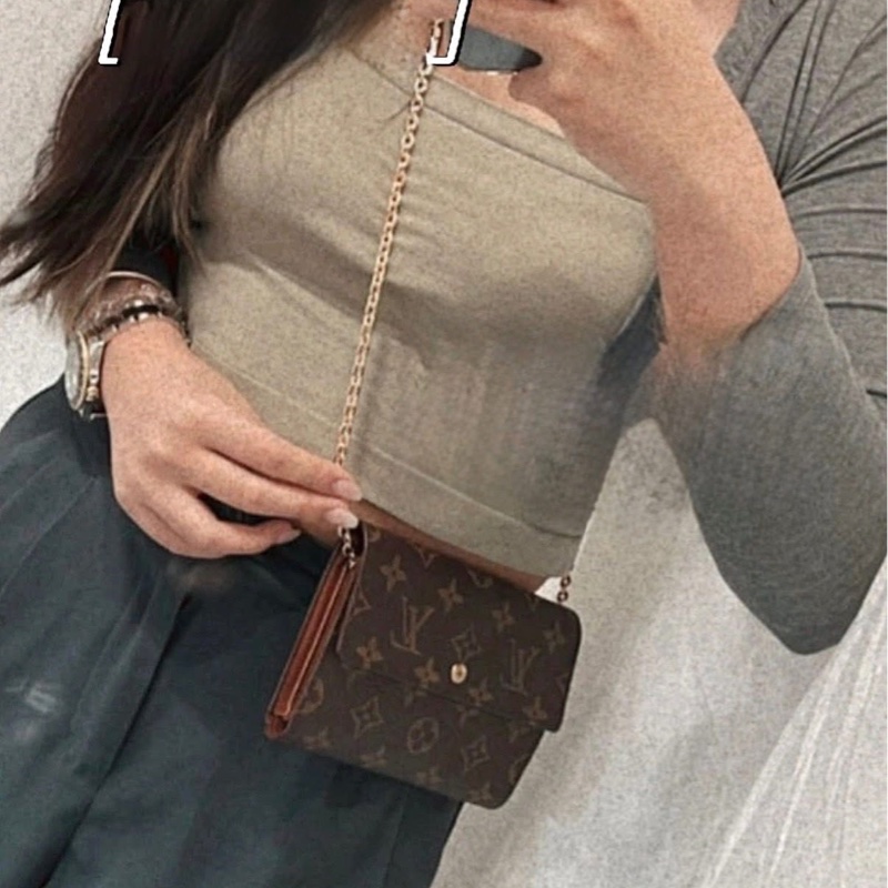 LV M60047老花三折中夾 稀有實用款🏅 實用多卡層附鏈條組可當小包-0