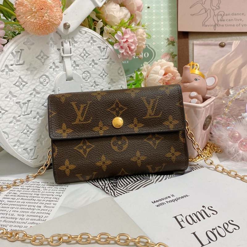 LV M60047老花三折中夾 稀有實用款🏅 實用多卡層附鏈條組可當小包-2