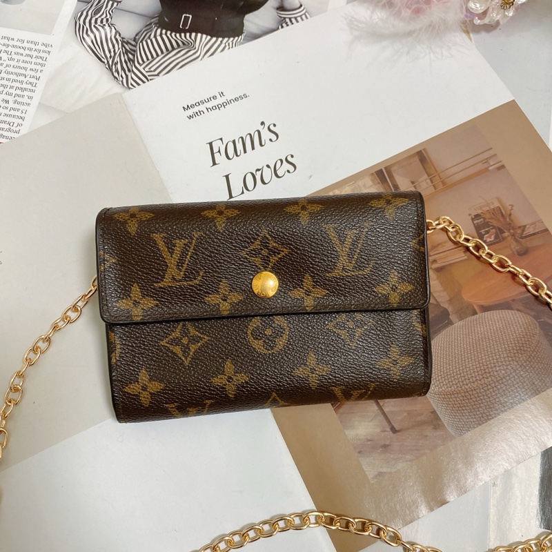 LV M60047老花三折中夾 稀有實用款🏅 實用多卡層附鏈條組可當小包-3