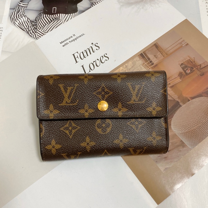 LV M60047老花三折中夾 稀有實用款🏅 實用多卡層附鏈條組可當小包-4