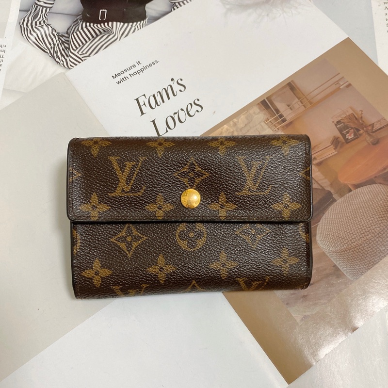 LV M60047老花三折中夾 稀有實用款🏅 實用多卡層附鏈條組可當小包-5