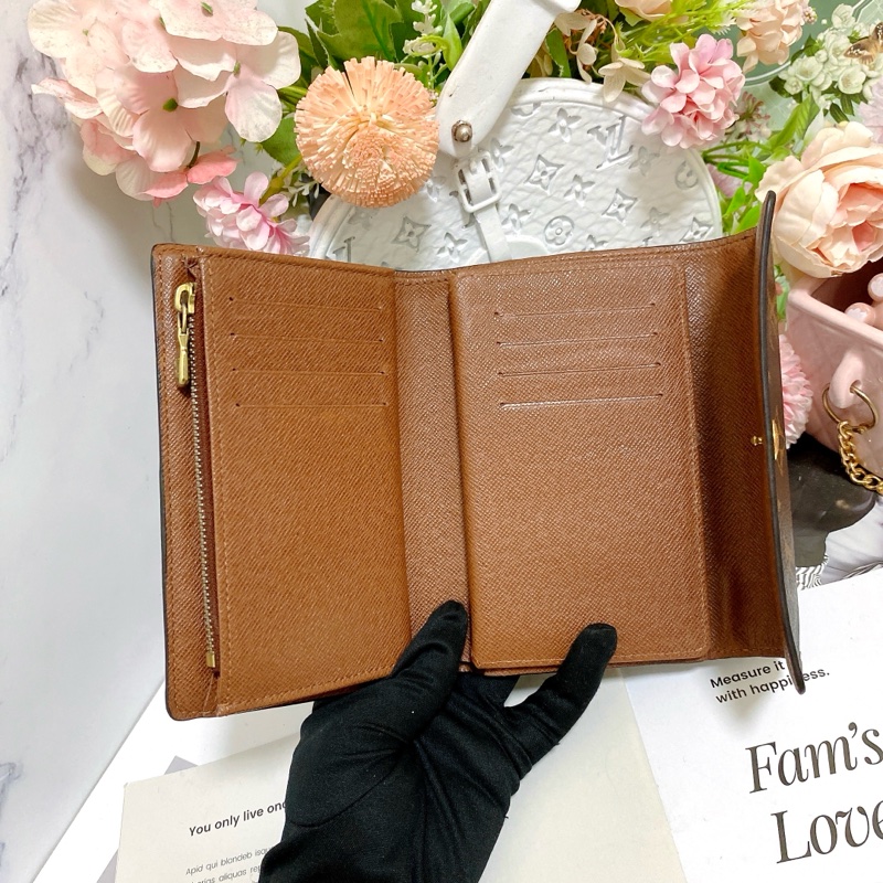 LV M60047老花三折中夾 稀有實用款🏅 實用多卡層附鏈條組可當小包-11