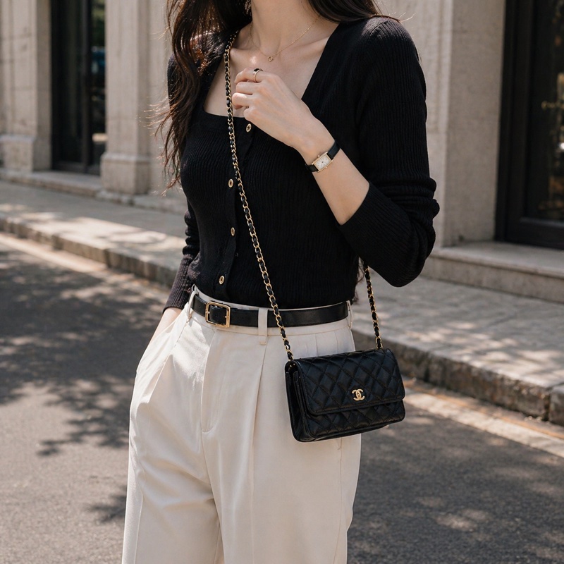 914intheair『台灣全新晶片版大全配』Chanel 香奈兒經典CF黑金荔枝牛皮Woc 發財包-2