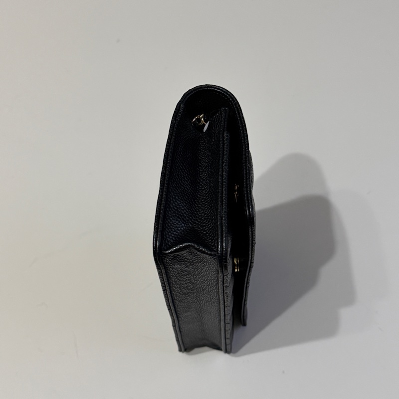 914intheair『台灣全新晶片版大全配』Chanel 香奈兒經典CF黑金荔枝牛皮Woc 發財包-10