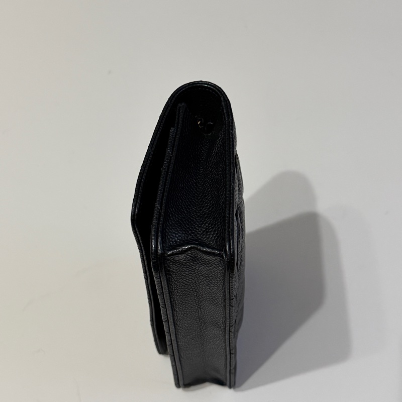 914intheair『台灣全新晶片版大全配』Chanel 香奈兒經典CF黑金荔枝牛皮Woc 發財包-11