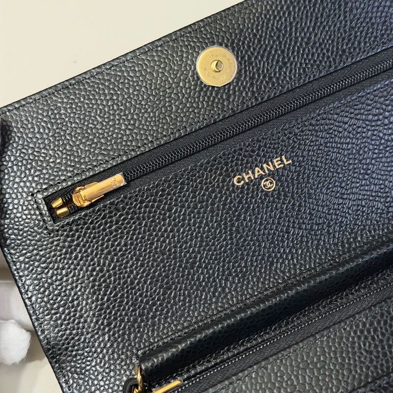 914intheair『台灣全新晶片版大全配』Chanel 香奈兒經典CF黑金荔枝牛皮Woc 發財包-13