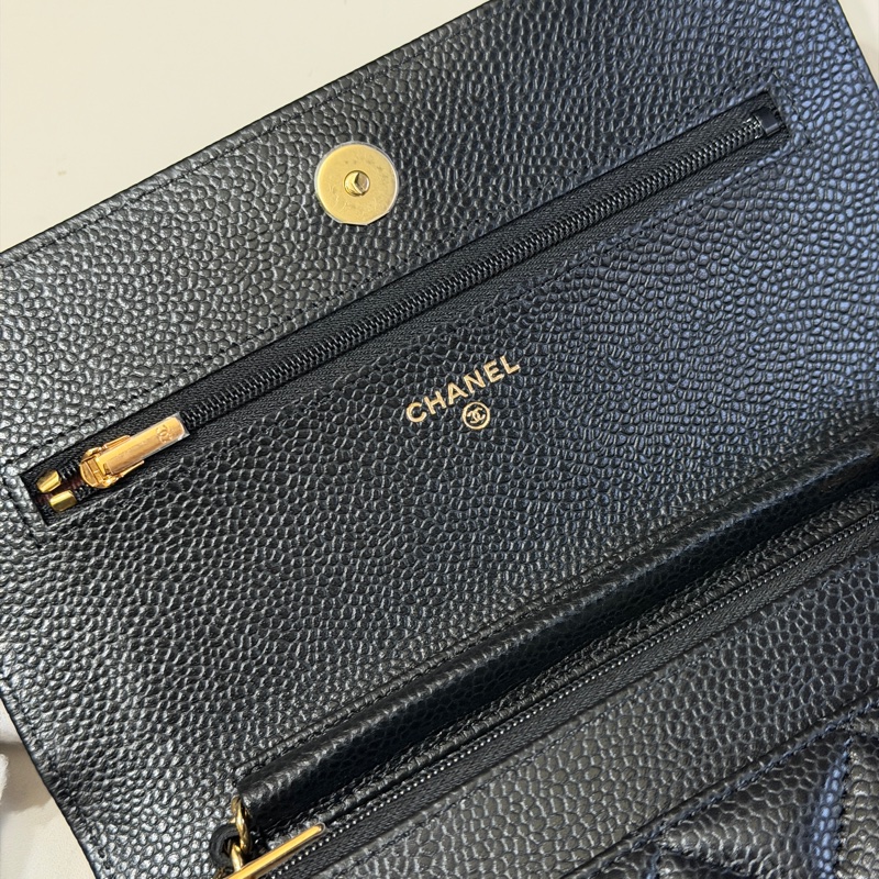 914intheair『台灣全新晶片版大全配』Chanel 香奈兒經典CF黑金荔枝牛皮Woc 發財包-14