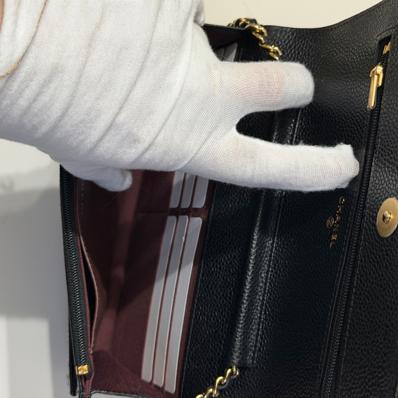 914intheair『台灣全新晶片版大全配』Chanel 香奈兒經典CF黑金荔枝牛皮Woc 發財包-22