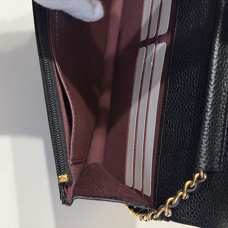 914intheair『台灣全新晶片版大全配』Chanel 香奈兒經典CF黑金荔枝牛皮Woc 發財包-23