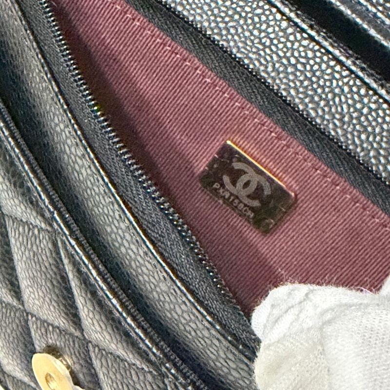 914intheair『台灣全新晶片版大全配』Chanel 香奈兒經典CF黑金荔枝牛皮Woc 發財包-29