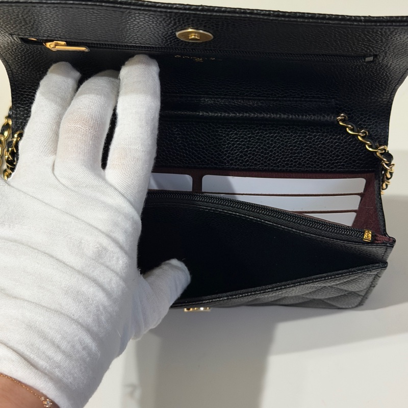 914intheair『台灣全新晶片版大全配』Chanel 香奈兒經典CF黑金荔枝牛皮Woc 發財包-30