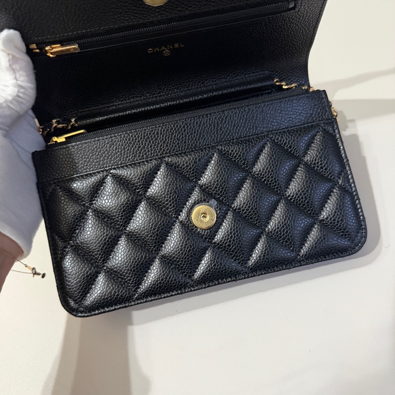 914intheair『台灣全新晶片版大全配』Chanel 香奈兒經典CF黑金荔枝牛皮Woc 發財包-31