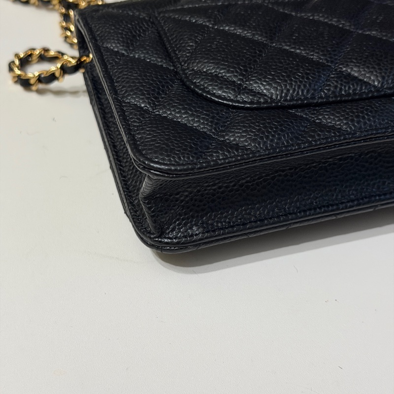 914intheair『台灣全新晶片版大全配』Chanel 香奈兒經典CF黑金荔枝牛皮Woc 發財包-35