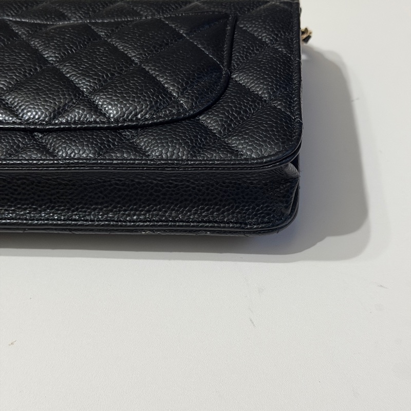 914intheair『台灣全新晶片版大全配』Chanel 香奈兒經典CF黑金荔枝牛皮Woc 發財包-36