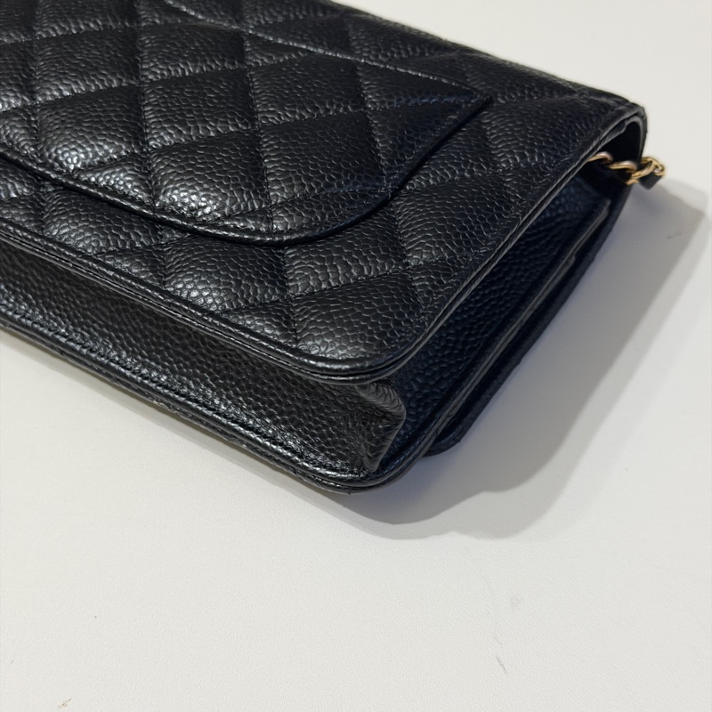 914intheair『台灣全新晶片版大全配』Chanel 香奈兒經典CF黑金荔枝牛皮Woc 發財包-37