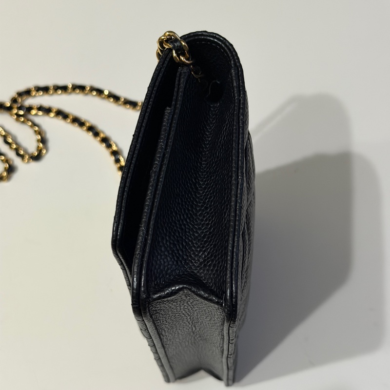 914intheair『台灣全新晶片版大全配』Chanel 香奈兒經典CF黑金荔枝牛皮Woc 發財包-38