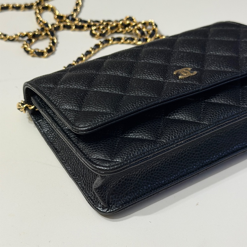 914intheair『台灣全新晶片版大全配』Chanel 香奈兒經典CF黑金荔枝牛皮Woc 發財包-41