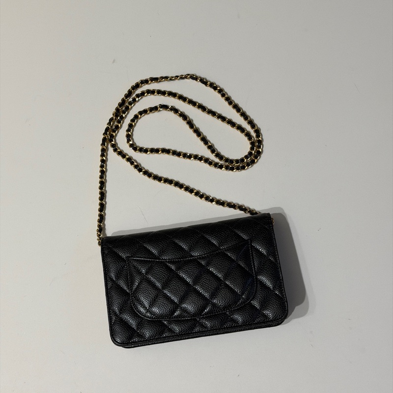 914intheair『台灣全新晶片版大全配』Chanel 香奈兒經典CF黑金荔枝牛皮Woc 發財包-46