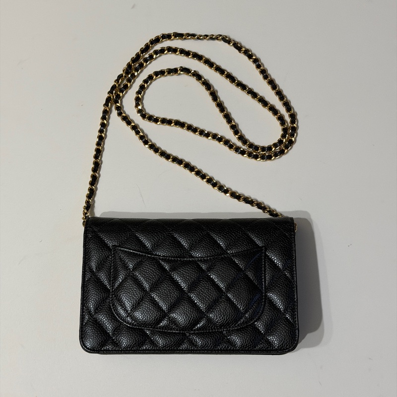 914intheair『台灣全新晶片版大全配』Chanel 香奈兒經典CF黑金荔枝牛皮Woc 發財包-47