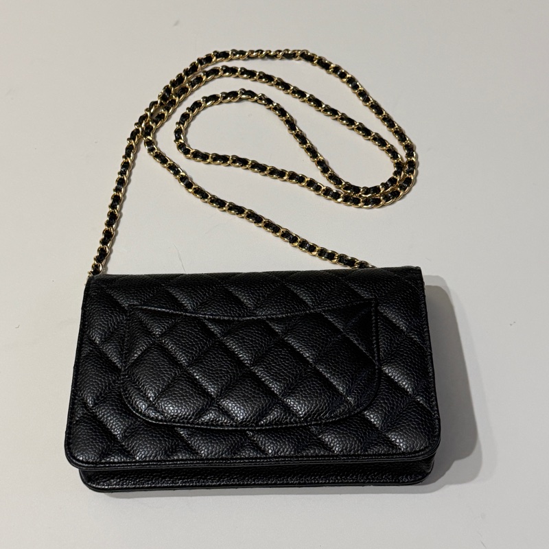 914intheair『台灣全新晶片版大全配』Chanel 香奈兒經典CF黑金荔枝牛皮Woc 發財包-48