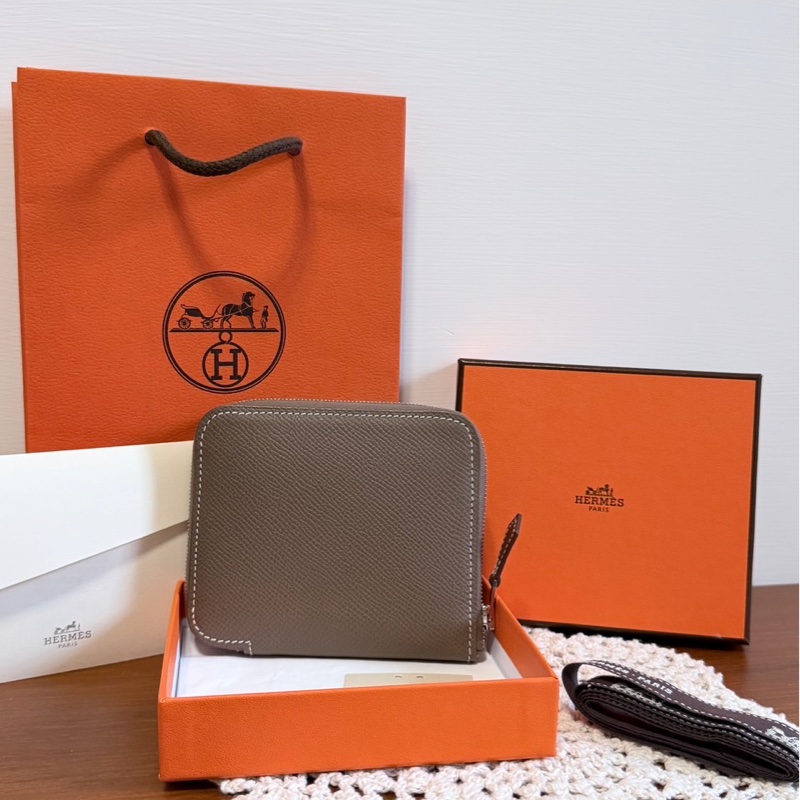 愛馬仕大象灰絲巾短夾-3