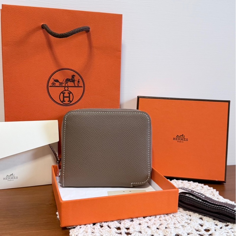 愛馬仕大象灰絲巾短夾-4