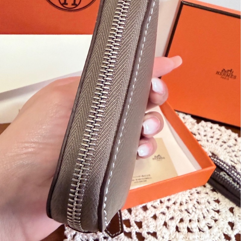 愛馬仕大象灰絲巾短夾-13