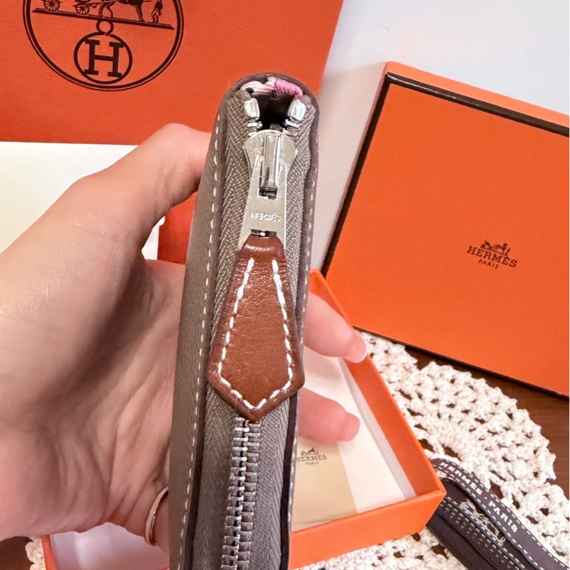 愛馬仕大象灰絲巾短夾-14