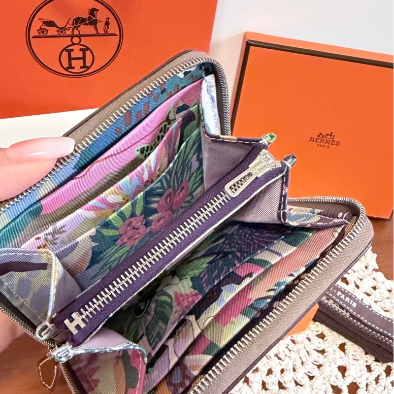 愛馬仕大象灰絲巾短夾-15