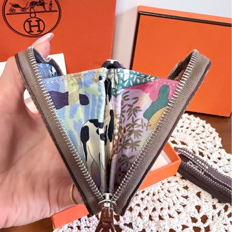 愛馬仕大象灰絲巾短夾-16