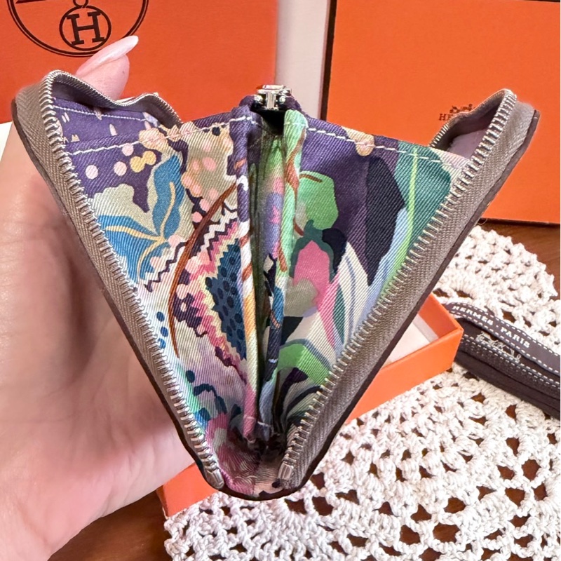 愛馬仕大象灰絲巾短夾-17